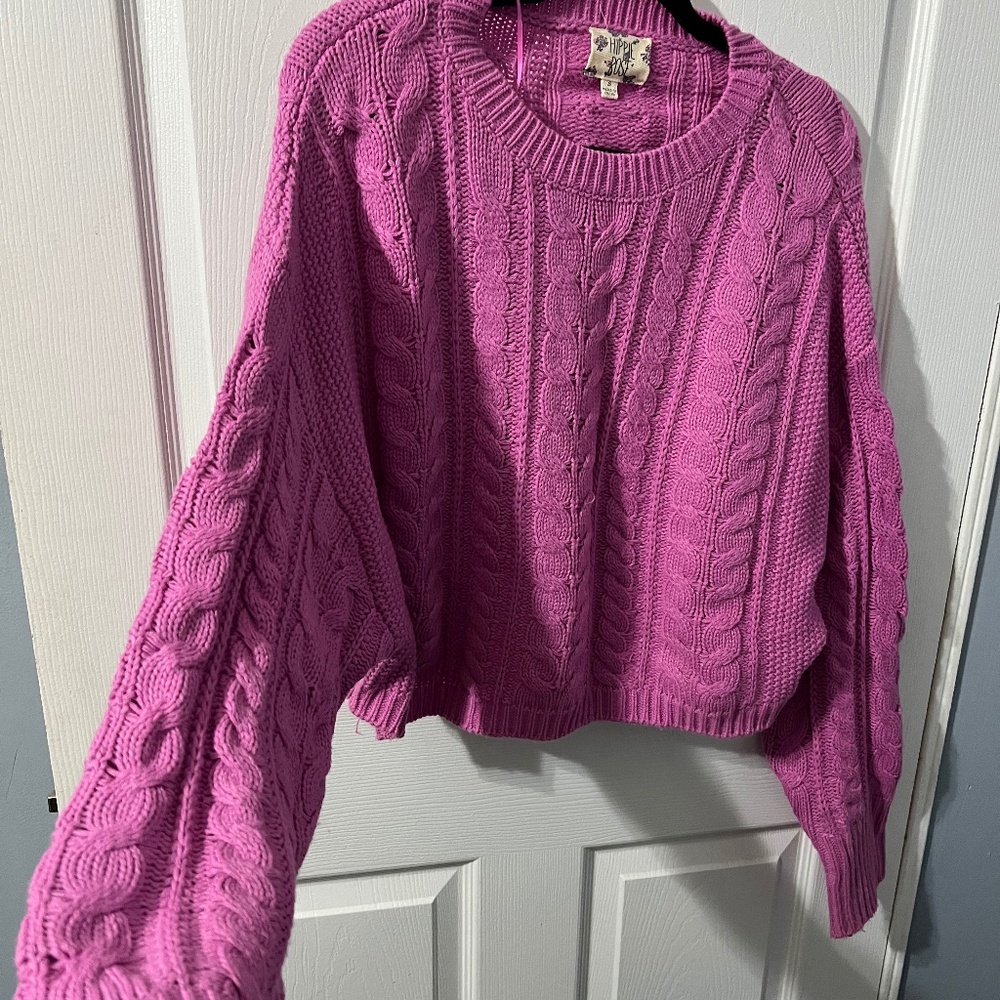 Beautiful Pink Cropped Pink Cable Knit Sweater